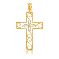 Thumbnail for 14k Two-Tone Gold Filigree Flower Motif Cross Pendant Pendants Angelucci Jewelry   