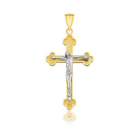 Thumbnail for 14k Two-Tone Gold Small Budded Style Cross with Figure Pendant Pendants Angelucci Jewelry   