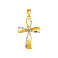 Thumbnail for 14k Two-Toned Yellow and White Gold Textured Cross Pendant Pendants Angelucci Jewelry   