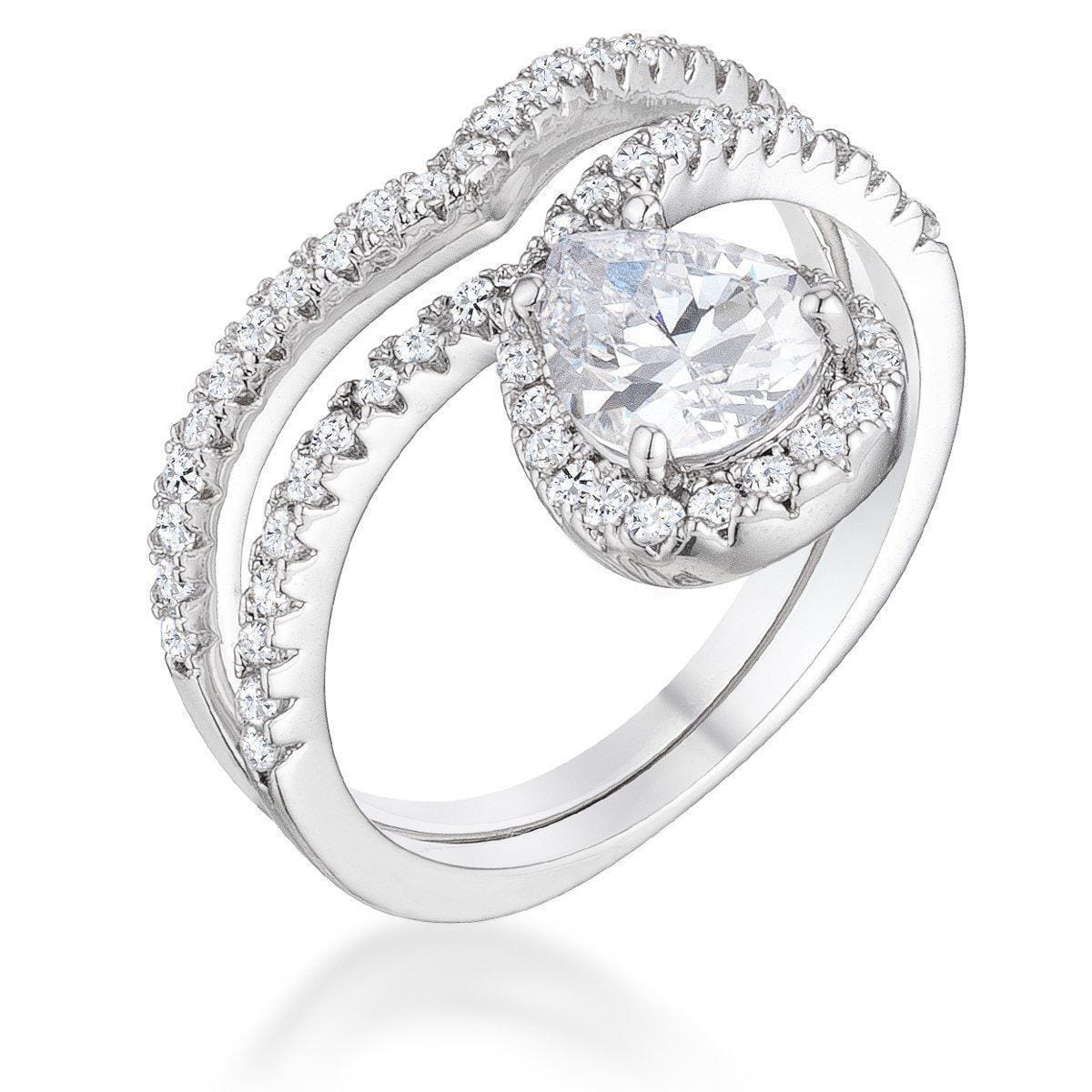 1.75Ct Rhodium Chevron Wedding Set With Clear CZ Rings JGI   