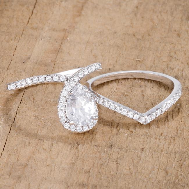1.75Ct Rhodium Chevron Wedding Set With Clear CZ Rings JGI   
