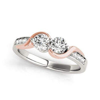 Thumbnail for 14k White And Rose Gold Round Two Diamond Curved Band Ring (5/8 cttw) Rings Angelucci Jewelry   