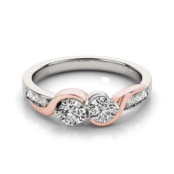 14k White And Rose Gold Round Two Diamond Curved Band Ring (5/8 cttw) Rings Angelucci Jewelry   