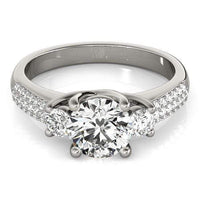 Thumbnail for 14k White Gold 3 Stone Pave Set Band Diamond Engagement Ring (1 7/8 cttw) Rings Angelucci Jewelry   