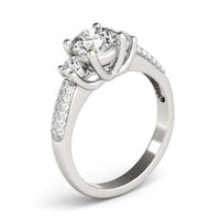 Thumbnail for 14k White Gold 3 Stone Pave Set Band Diamond Engagement Ring (1 7/8 cttw) Rings Angelucci Jewelry   