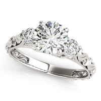 Thumbnail for 14k White Gold Antique Design 3 Stone Diamond Engagement Ring (1 3/4 cttw) Rings Angelucci Jewelry   