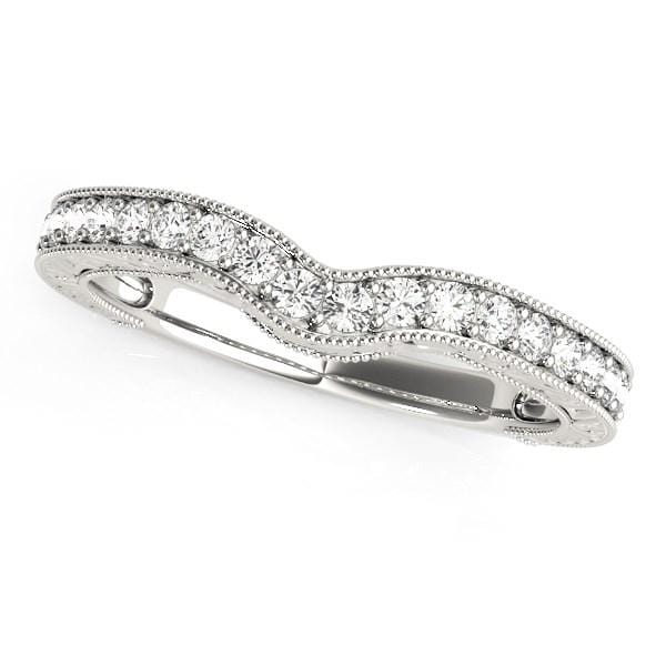 14k White Gold Bead Border Curved Diamond Wedding Band (1/4 cttw) Rings Angelucci Jewelry   