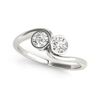 Thumbnail for 14k White Gold Bezel Set Curved Band Two Stone Diamond Ring (1/2 cttw) Rings Angelucci Jewelry   