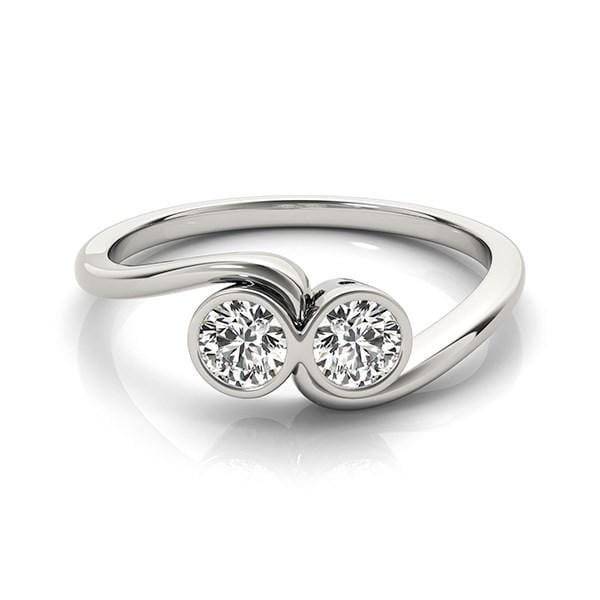 14k White Gold Bezel Set Curved Band Two Stone Diamond Ring (1/2 cttw) Rings Angelucci Jewelry   