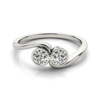 Thumbnail for 14k White Gold Bezel Set Curved Band Two Stone Diamond Ring (1/2 cttw) Rings Angelucci Jewelry   
