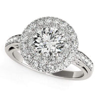 Thumbnail for 14k White Gold Diamond with Two-Row Pave Border Engagement Ring (2 cttw) Rings Angelucci Jewelry   