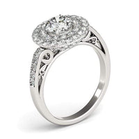Thumbnail for 14k White Gold Diamond with Two-Row Pave Border Engagement Ring (2 cttw) Rings Angelucci Jewelry   