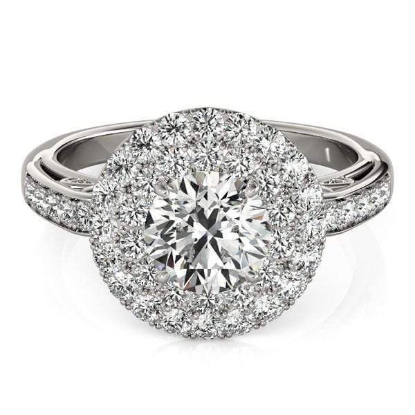 14k White Gold Diamond with Two-Row Pave Border Engagement Ring (2 cttw) Rings Angelucci Jewelry   