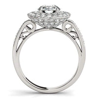 Thumbnail for 14k White Gold Diamond with Two-Row Pave Border Engagement Ring (2 cttw) Rings Angelucci Jewelry   