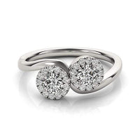 Thumbnail for 14k White Gold Halo Set Round Two Stone Diamond Ring (3/8 cttw) Rings Angelucci Jewelry   