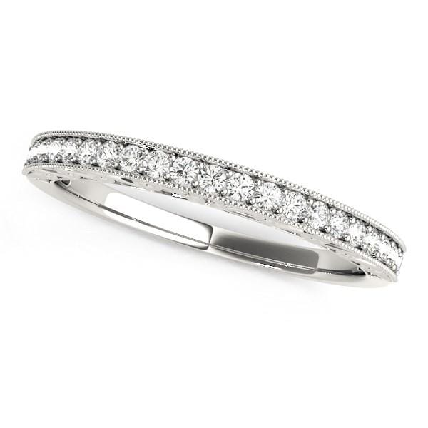 14k White Gold Milgrain Bordered Round Diamond Wedding Band (1/6 cttw) Rings Angelucci Jewelry   