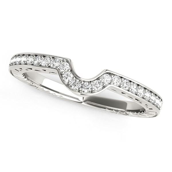 14k White Gold Prong Set Curved Wedding Band (1/8 cttw) Rings Angelucci Jewelry   