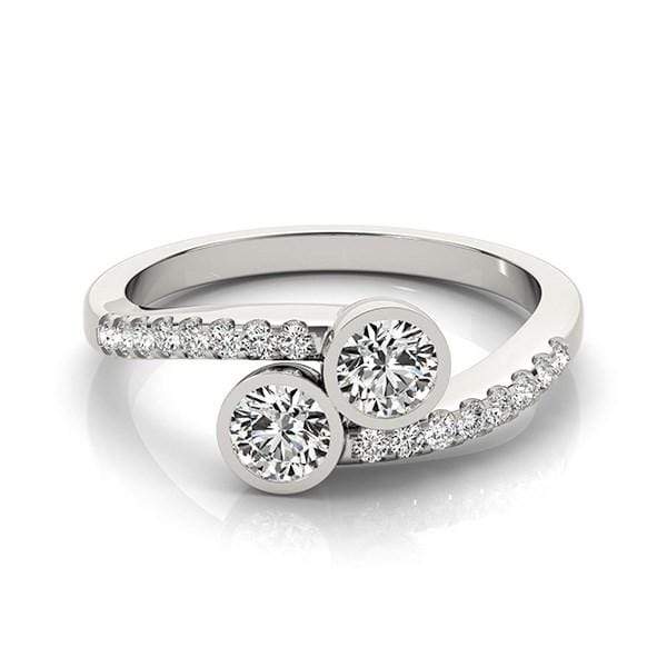 14k White Gold Round Bezel Setting Two Stone Diamond Ring (5/8 cttw) Rings Angelucci Jewelry   