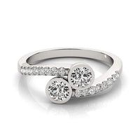 Thumbnail for 14k White Gold Round Bezel Setting Two Stone Diamond Ring (5/8 cttw) Rings Angelucci Jewelry   