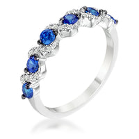 Thumbnail for .18Ct Rhodium and Hematite Plated S Shape Sapphire Blue and Clear CZ Half Eternity Band Rings JGI   