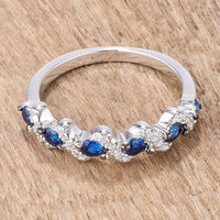 Thumbnail for .18Ct Rhodium and Hematite Plated S Shape Sapphire Blue and Clear CZ Half Eternity Band Rings JGI   